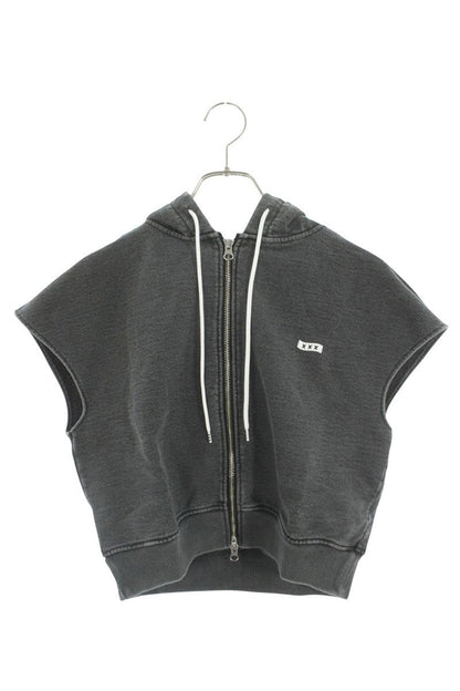 Japanese Brand Sleeveless Zip Cotton Hoodie Black Size FREE