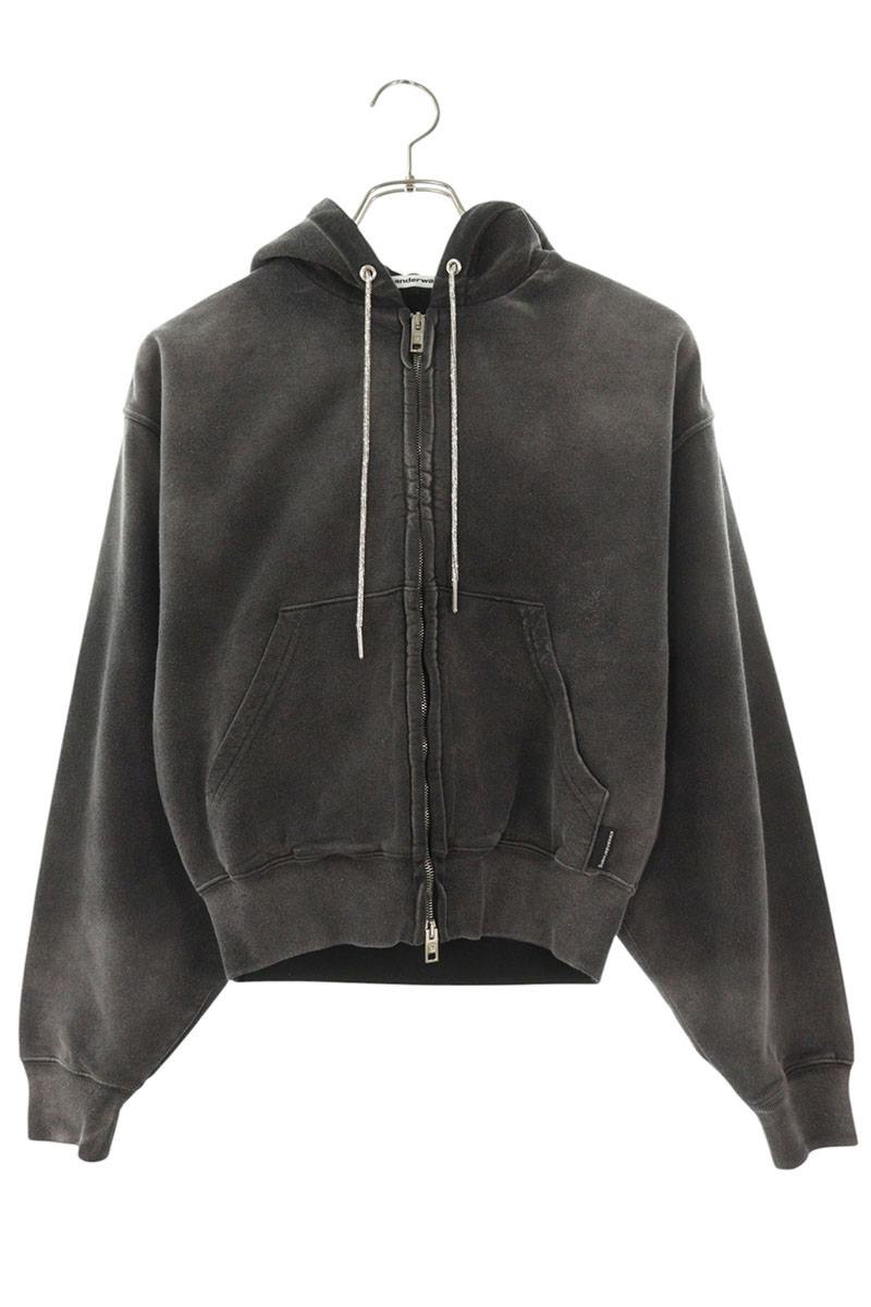 Alexander Wang Gray Rhinestone Zip Cotton Hoodie Size XXS