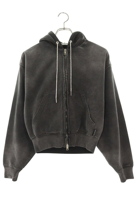 Alexander Wang Gray Rhinestone Zip Cotton Hoodie Size XXS