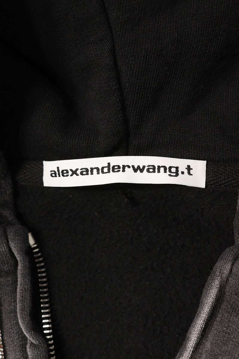 Alexander Wang Gray Rhinestone Zip Cotton Hoodie Size XXS