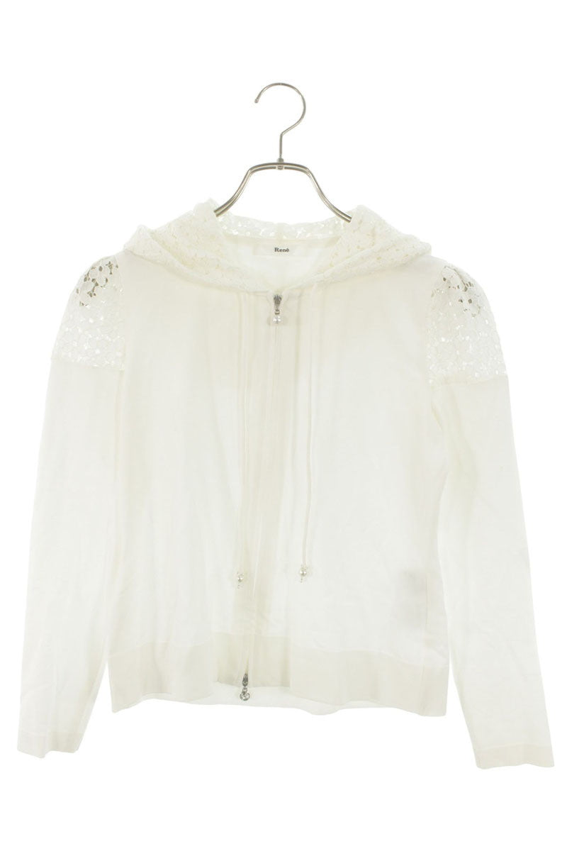 Vintage White Flower Lace Zip-Up Hoodie Size 36