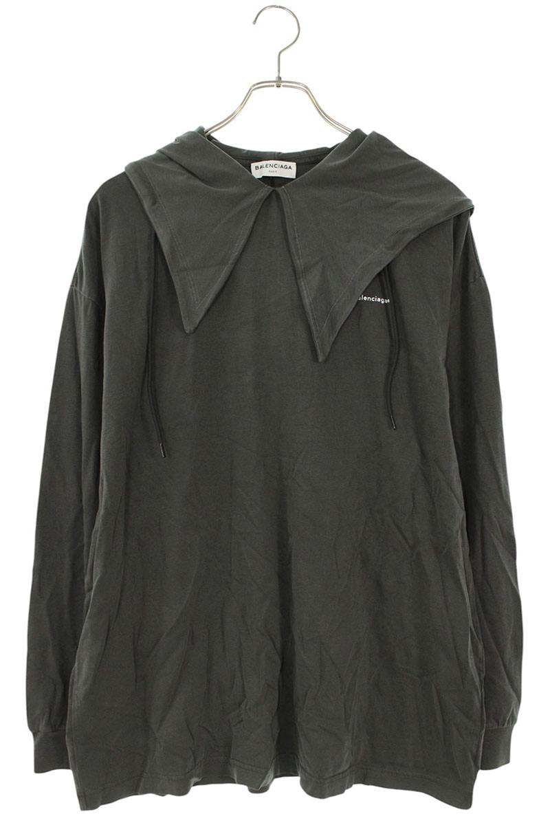 Balenciaga 17AW Crinkled Logo Collared Hoodie Gray Size S