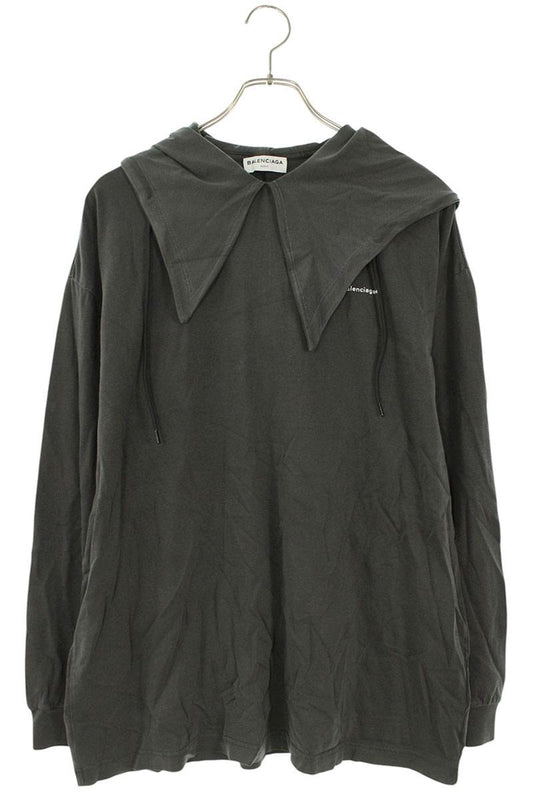Balenciaga 17AW Crinkled Logo Collared Hoodie Gray Size S