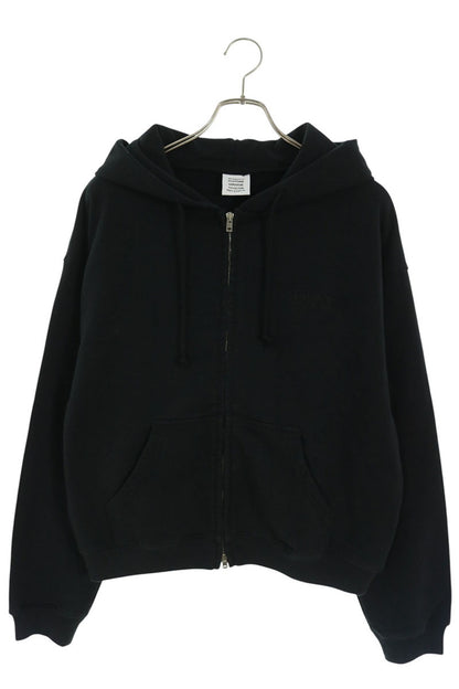 VETEMENTS Double Zip-Up Logo Embroidered Hoodie Black Size L