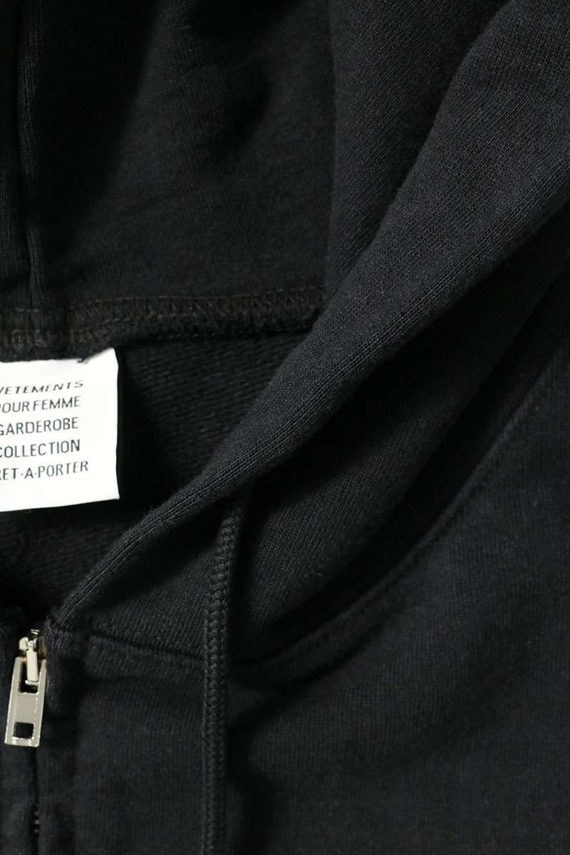 VETEMENTS Double Zip-Up Logo Embroidered Hoodie Black Size L