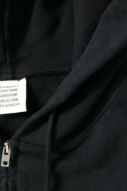 VETEMENTS Double Zip-Up Logo Embroidered Hoodie Black Size L