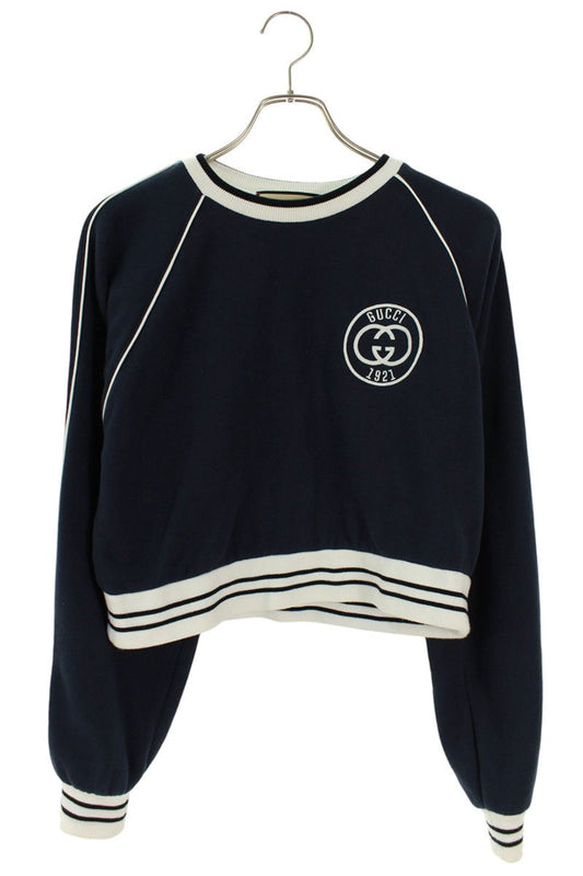 Gucci Navy Cropped Logo Embroidered Sweatshirt Size XS