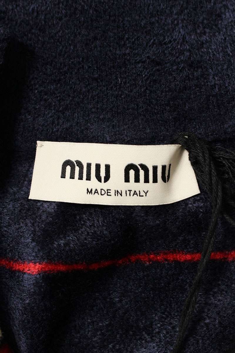 Miu Miu Chenille Half-Zip Sweatshirt Navy White Size 40