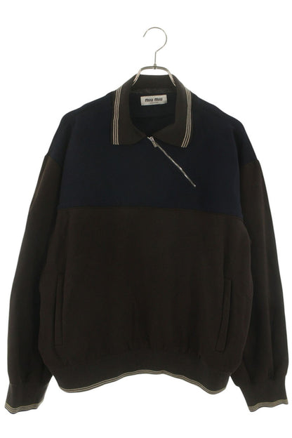 Miu Miu 25AW Brown Navy Unique Zip Polo Sweatshirt Size L