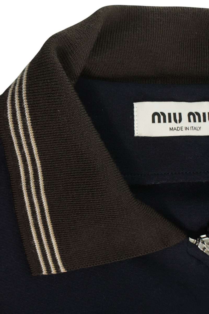 Miu Miu 25AW Brown Navy Unique Zip Polo Sweatshirt Size L