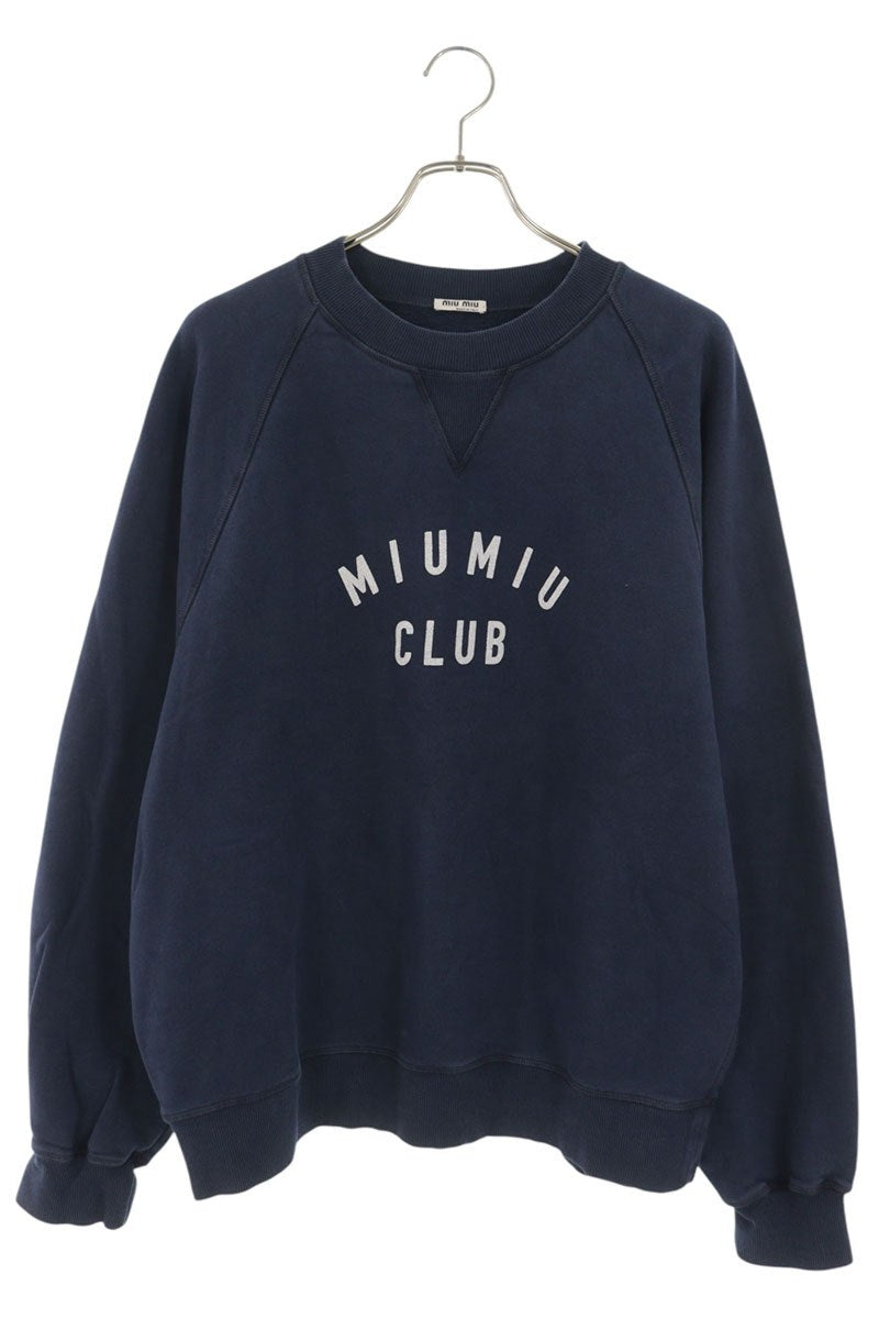 Miu Miu Logo Crew Neck Cotton Sweatshirt Navy Size S