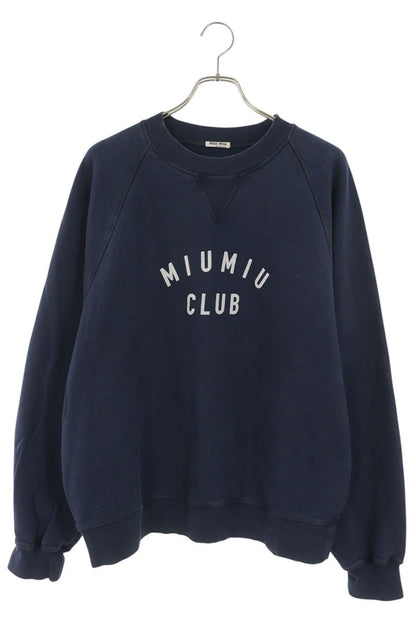 Miu Miu Logo Crew Neck Cotton Sweatshirt Navy Size S