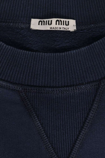 Miu Miu Logo Crew Neck Cotton Sweatshirt Navy Size S