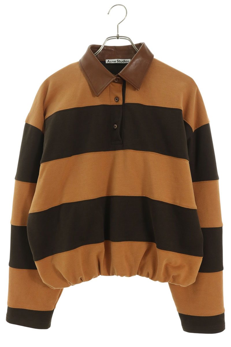 Acne Studios Cotton Cropped Striped Polo Sweatshirt Size XS