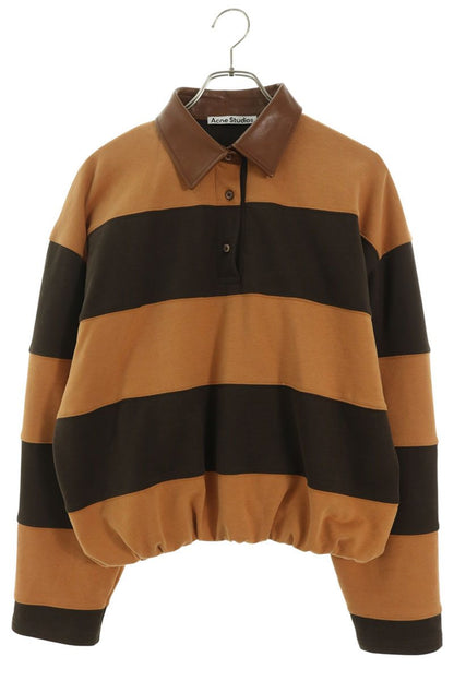 Acne Studios Cotton Cropped Striped Polo Sweatshirt Size XS