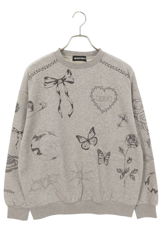 GOD SELECTION XXX Tattoo Print Sweatshirt Gray Size FREE