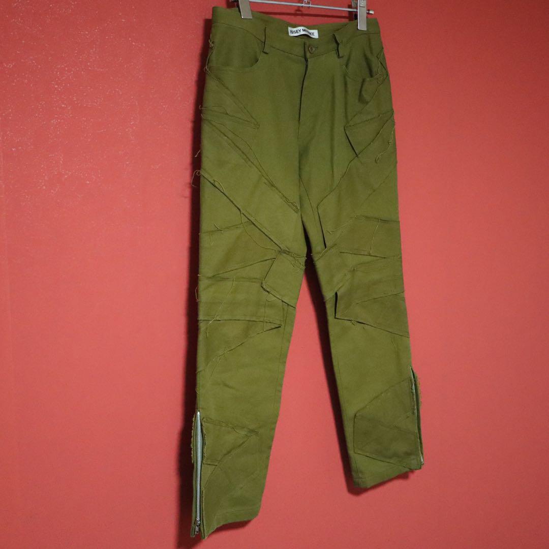 Issey Miyake Green Frayed Tape Zip Hem Skinny Pants Size 2
