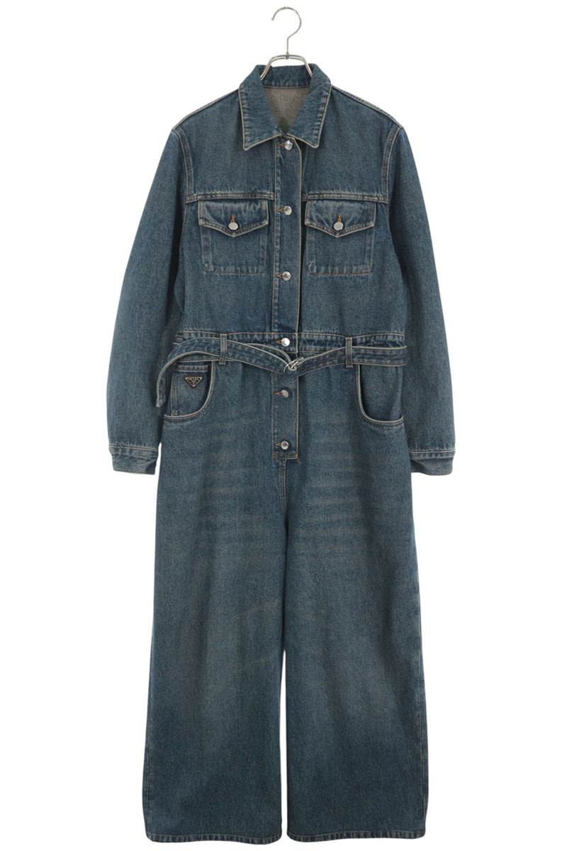 Prada Triangle Plate Indigo Denim Jumpsuit Size 42