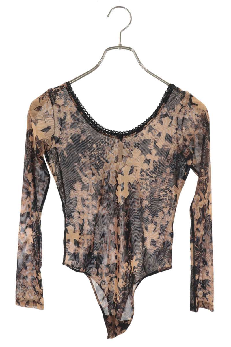 Chrome Hearts Brown Sheer Long Sleeve Print Bodysuit Size XS