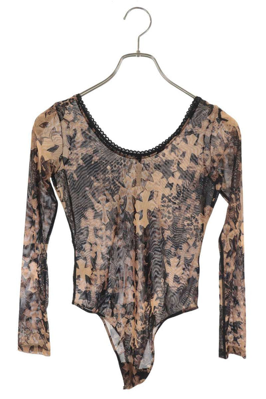Chrome Hearts Brown Sheer Long Sleeve Print Bodysuit Size XS