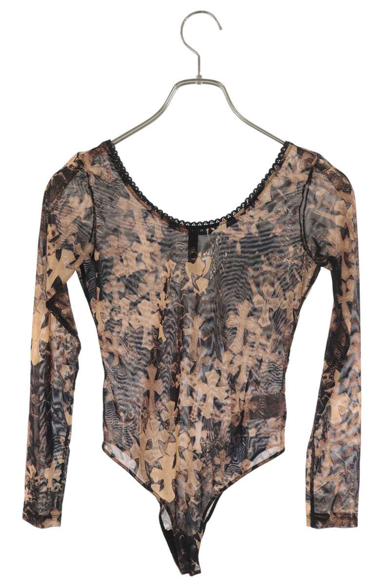 Chrome Hearts Brown Sheer Long Sleeve Print Bodysuit Size XS