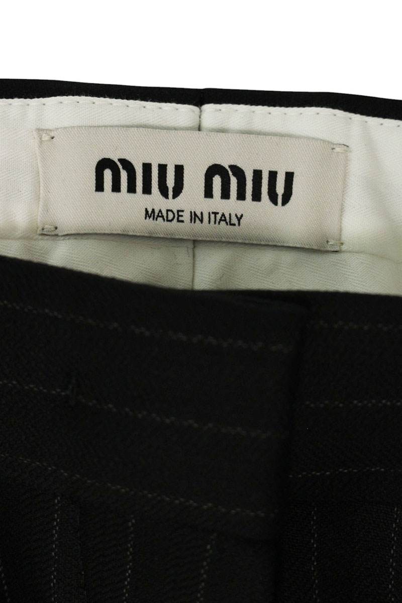 Miu Miu Black Logo Patch Stripe Wool Slacks Size 44