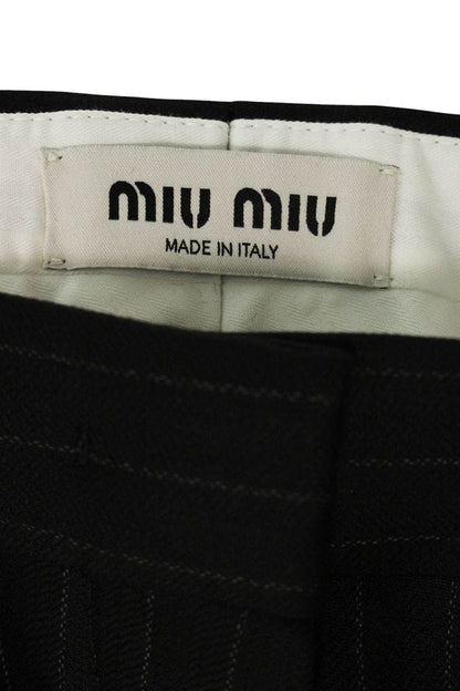 Miu Miu Black Logo Patch Stripe Wool Slacks Size 44