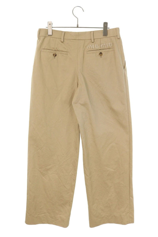Miu Miu Beige Back Logo Embroidered Chino Pants Size 38