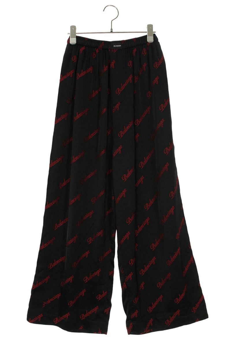 Balenciaga All-over Logo Rayon Black Red Pants Size 34