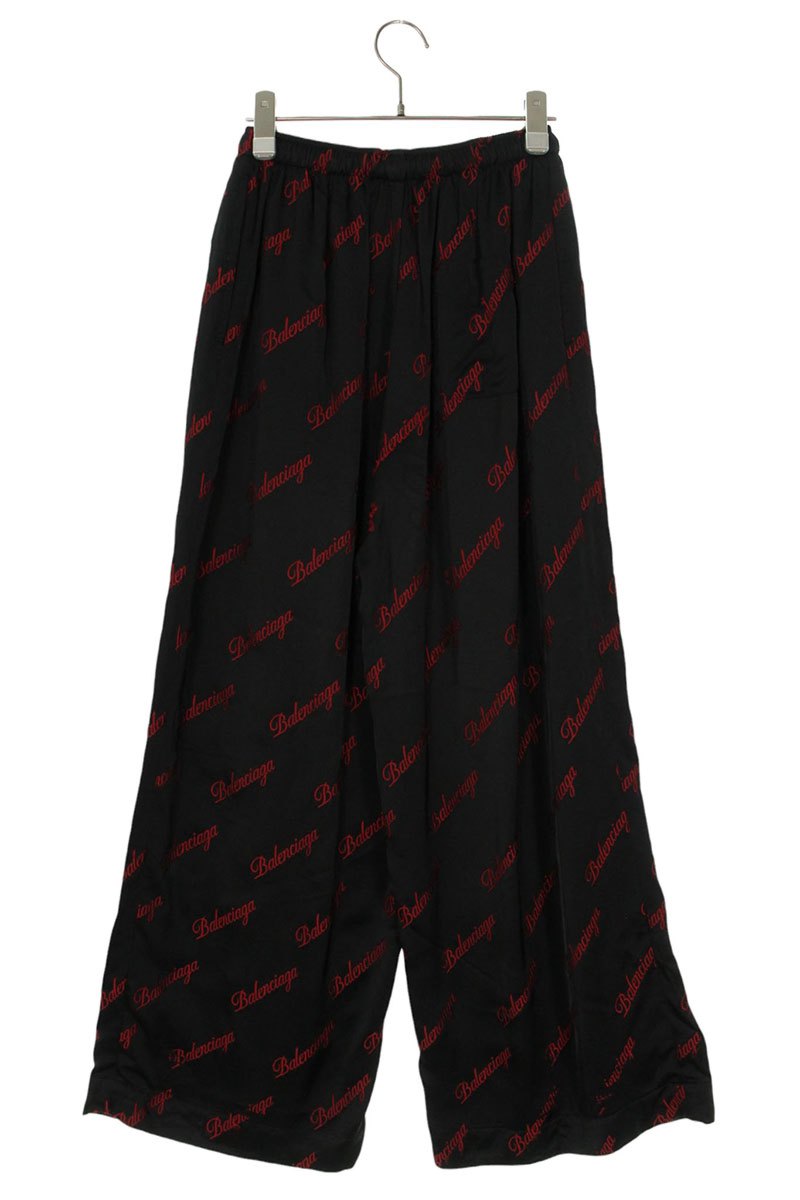 Balenciaga All-over Logo Rayon Black Red Pants Size 34