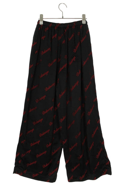 Balenciaga All-over Logo Rayon Black Red Pants Size 34