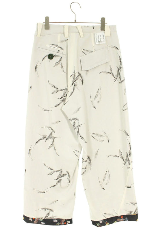 Undercover White Wool Leaf Print Wide Pants 25AW Size 2