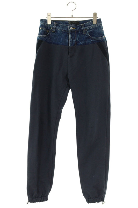 Amiri Denim Paneled Sweatpants Navy Indigo Size 24