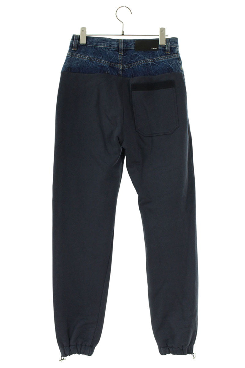 Amiri Denim Paneled Sweatpants Navy Indigo Size 24