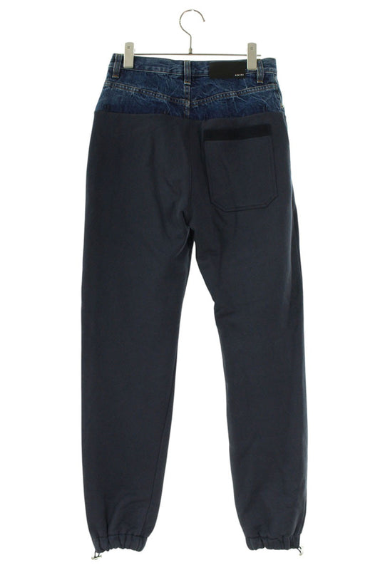 Amiri Denim Paneled Sweatpants Navy Indigo Size 24