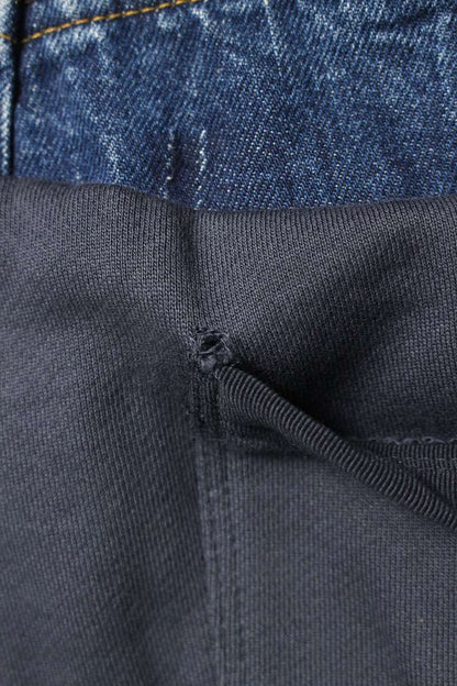 Amiri Denim Paneled Sweatpants Navy Indigo Size 24