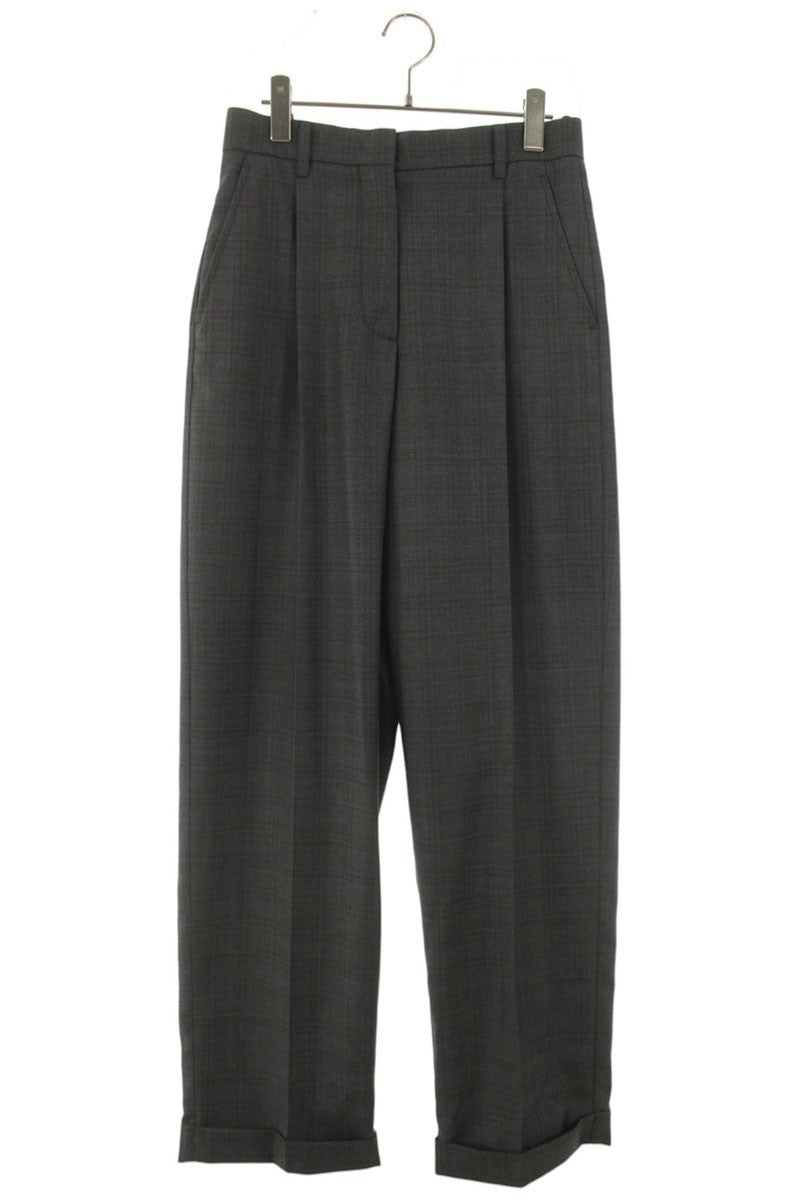 Miu Miu Gray Wool Logo Patch Check Pants Size 42