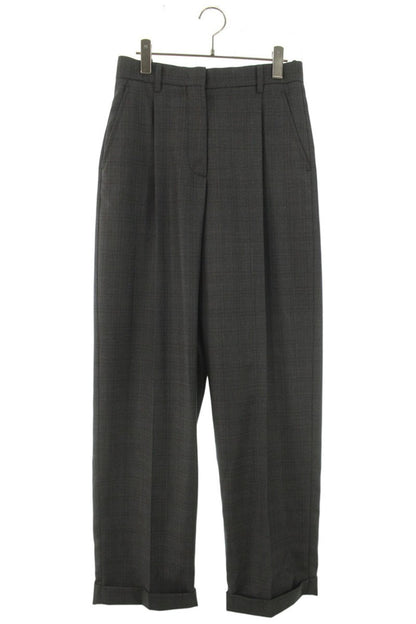 Miu Miu Gray Wool Logo Patch Check Pants Size 42