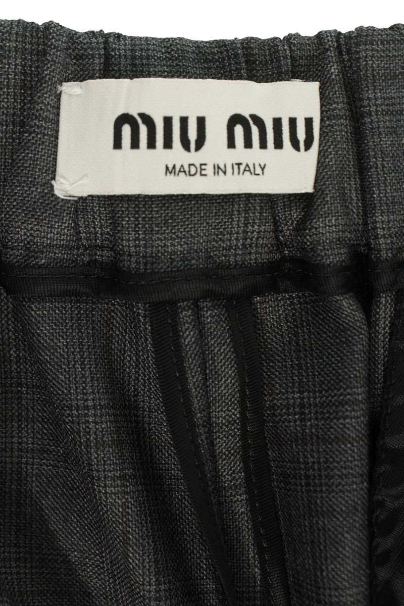 Miu Miu Gray Wool Logo Patch Check Pants Size 42