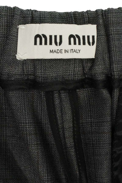 Miu Miu Gray Wool Logo Patch Check Pants Size 42