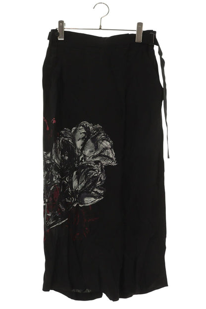 Vintage Black Print Design Silk Long Pants Size 1
