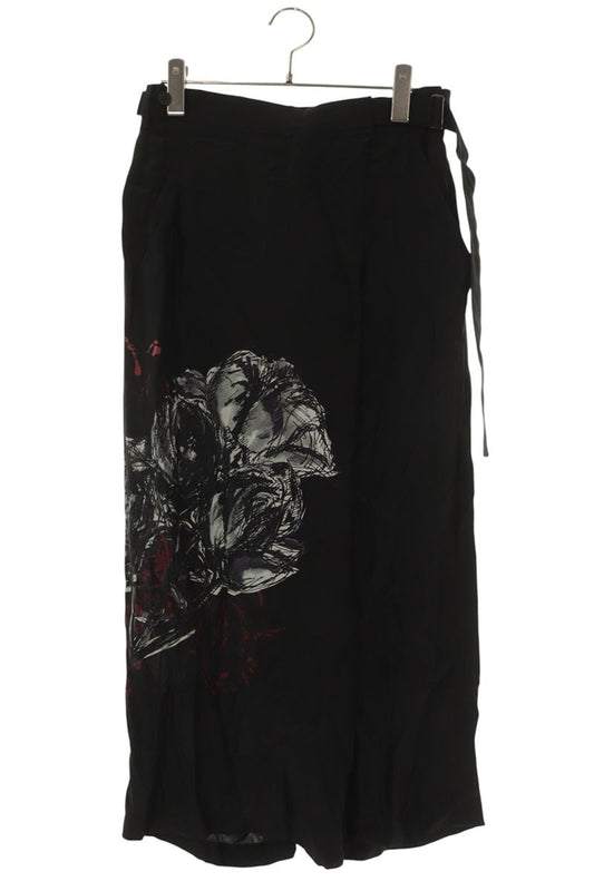 Vintage Black Print Design Silk Long Pants Size 1