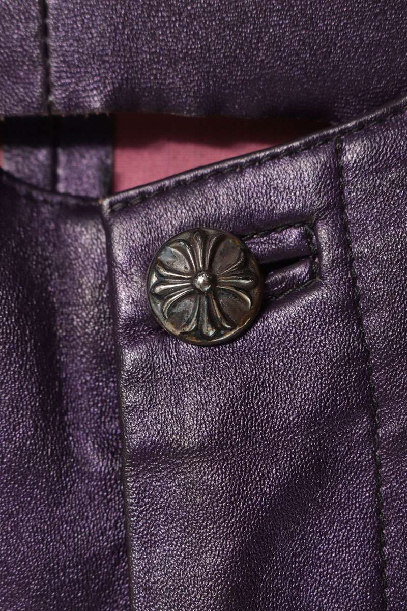 Chrome Hearts Purple Leather Flare Knee Pants