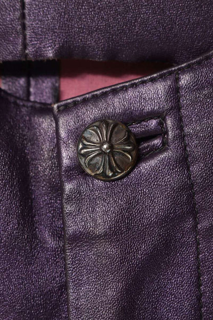 Chrome Hearts Purple Leather Flare Knee Pants
