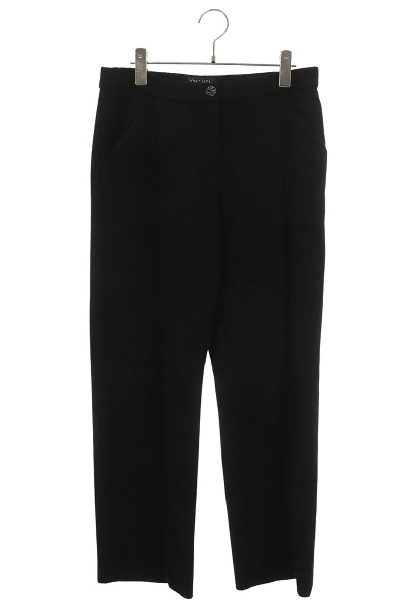 CHANEL Pile Fabric Pants Black Size 38