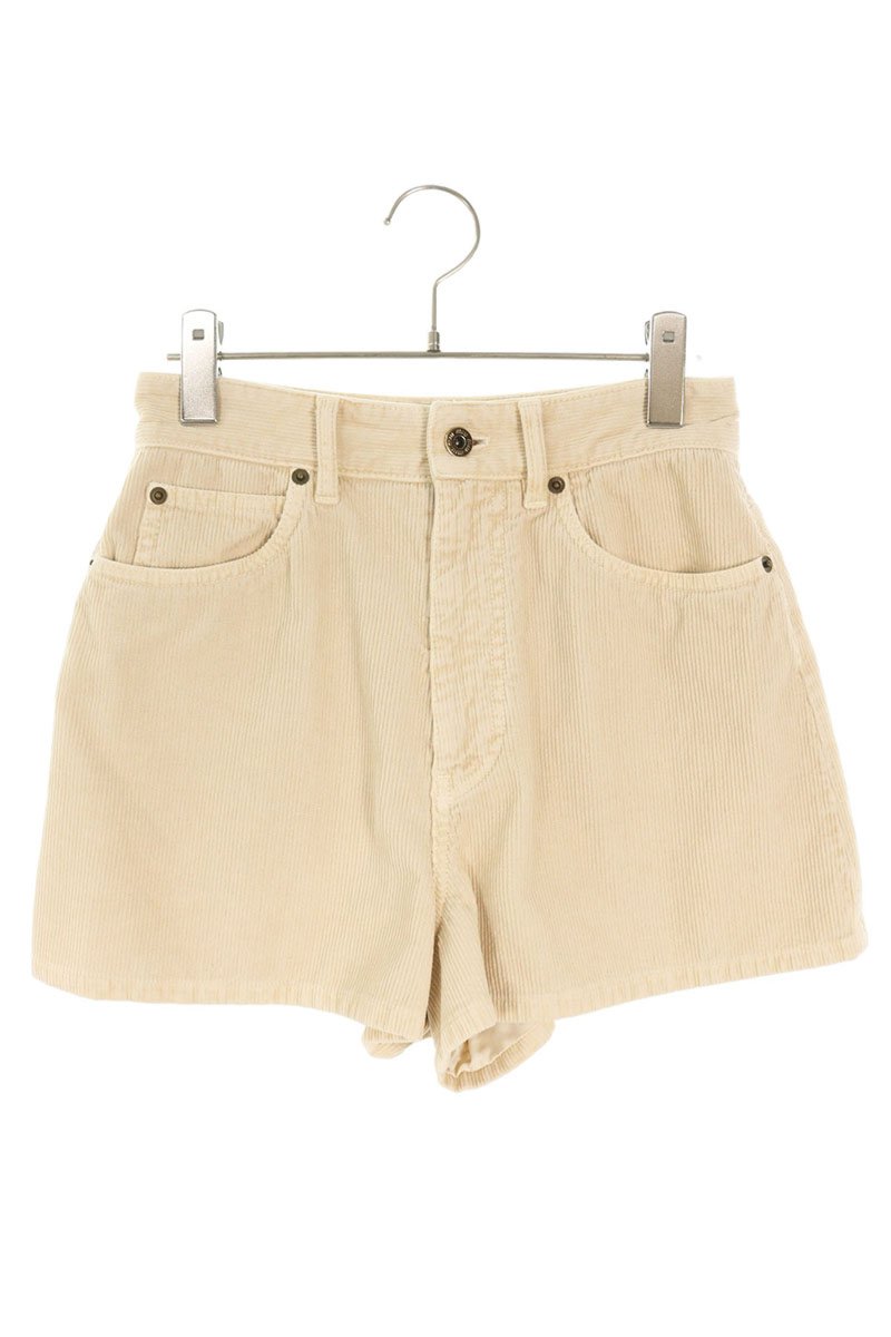 Miu Miu Beige Logo Patch Garment-Dyed Velvet Shorts Size 36