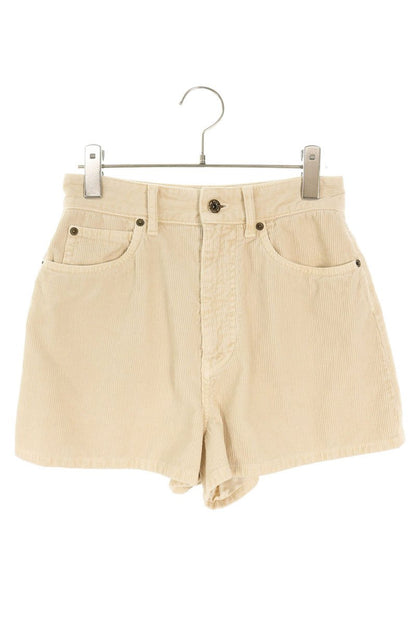 Miu Miu Beige Logo Patch Garment-Dyed Velvet Shorts Size 36
