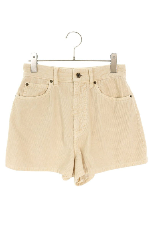 Miu Miu Beige Logo Patch Garment-Dyed Velvet Shorts Size 36