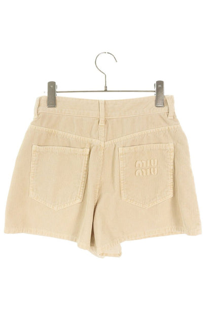 Miu Miu Beige Logo Patch Garment-Dyed Velvet Shorts Size 36