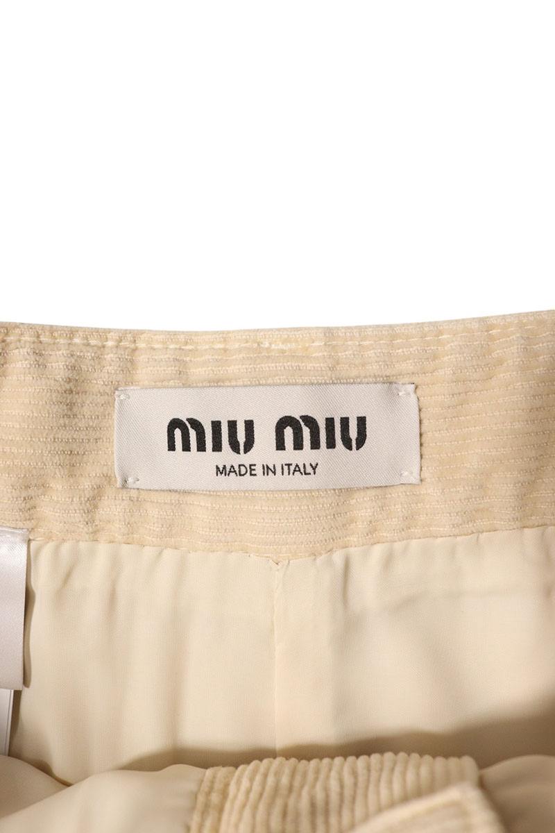 Miu Miu Beige Logo Patch Garment-Dyed Velvet Shorts Size 36